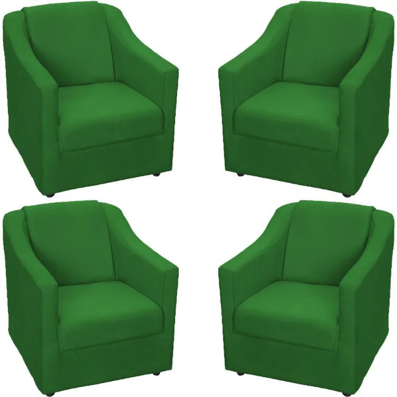 Kit 4 Poltronas Mila Pé De Plástico Cromado - Verde Suede