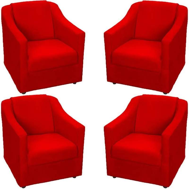Kit 4 Poltronas Mila Pé De Plástico Cromado - Vermelho Suede