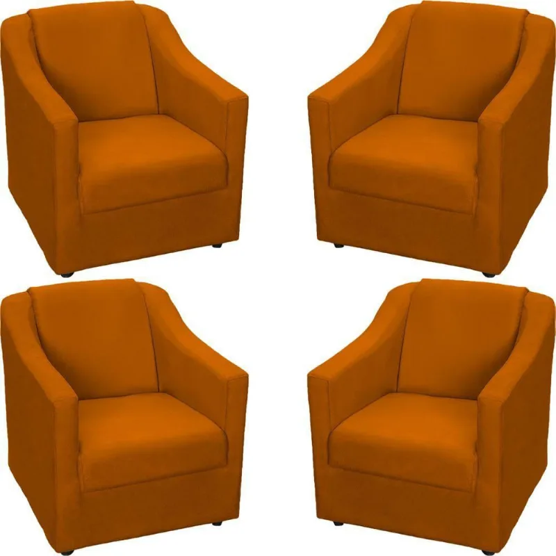 Kit 4 Poltronas Mila Pé De Plástico Cromado - Terracota Suede