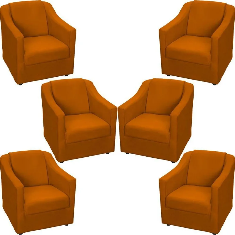 Kit 6 Poltronas Mila Pé De Plástico Cromado - Terracota Suede