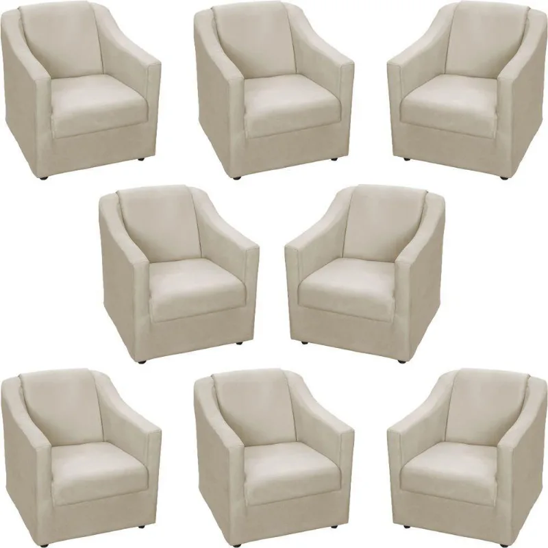 Kit 8 Poltronas Mila Pé De Plástico Cromado - Bege Suede