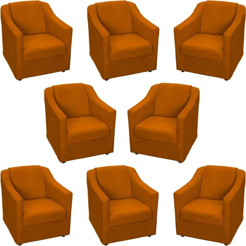 Kit 8 Poltronas Mila Pé De Plástico Cromado - Terracota Suede