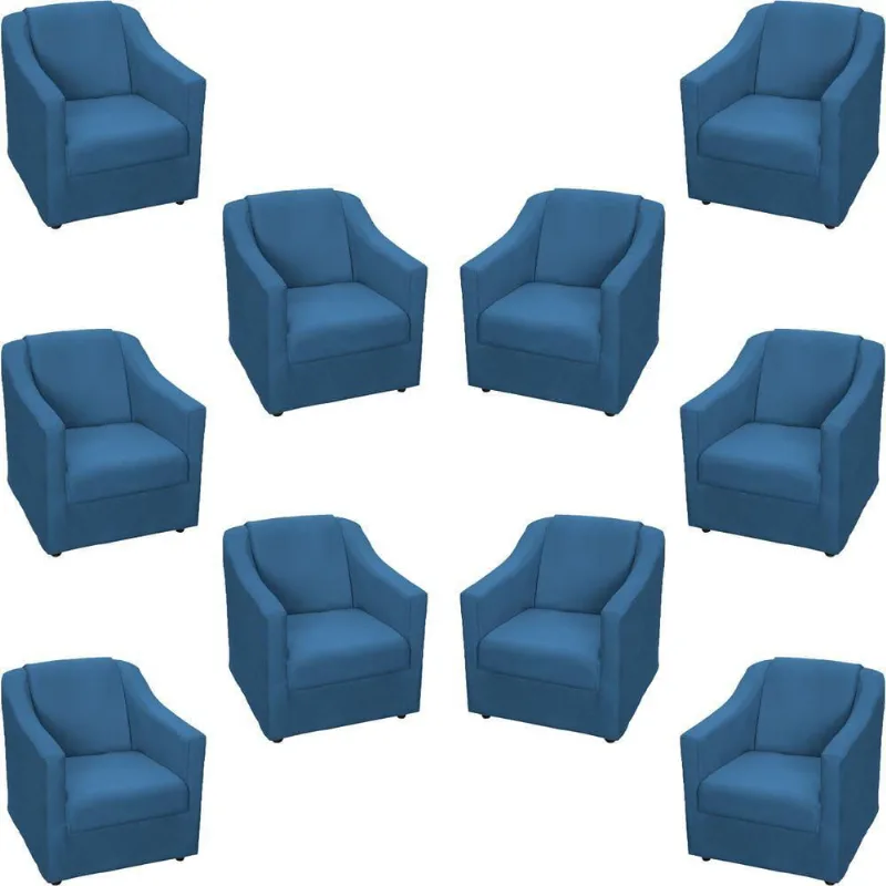 Kit 10 Poltronas Decorativa Mila Pé De Plástico Cromado - Azul-marinho Suede
