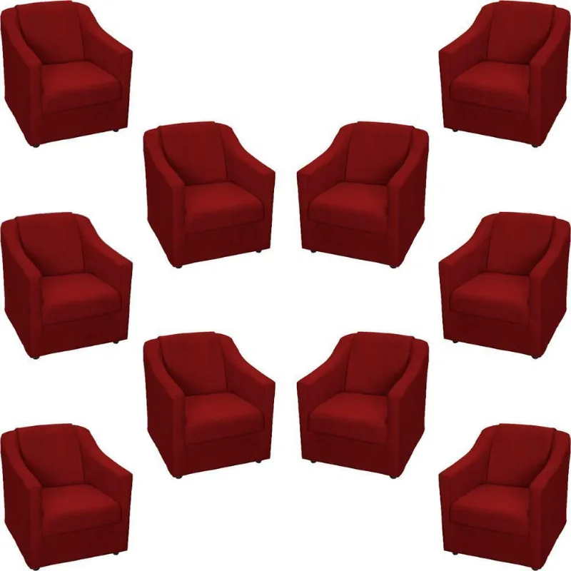 Kit 10 Poltronas Decorativa Mila Pé De Plástico Cromado - Bordô Suede