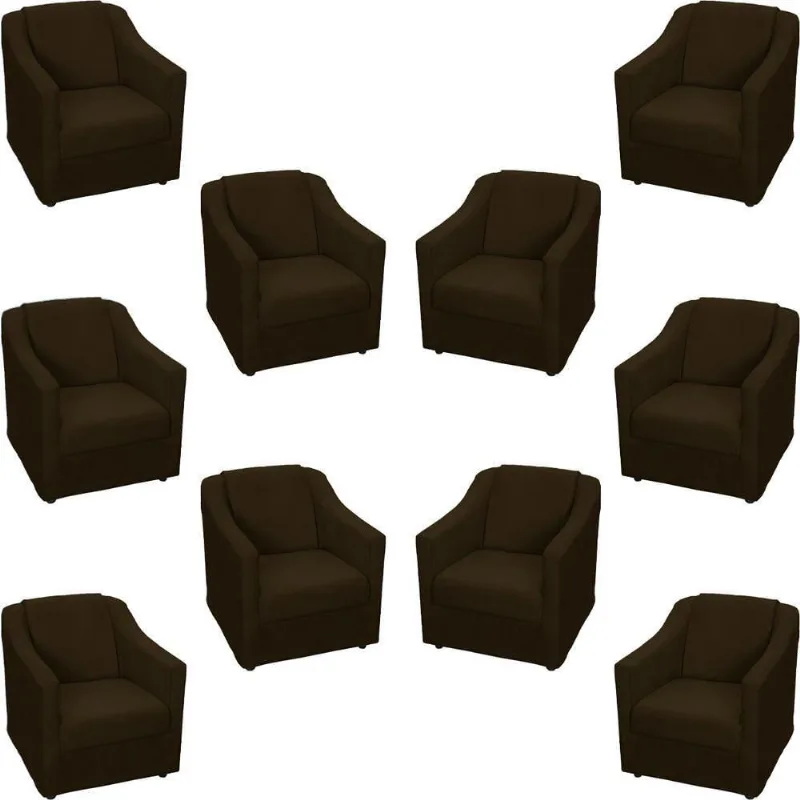 Kit 10 Poltronas Decorativa Mila Pé De Plástico Cromado - Marrom Suede