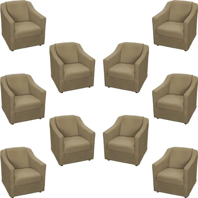 Kit 10 Poltronas Decorativa Mila Pé De Plástico Cromado - Nude Suede