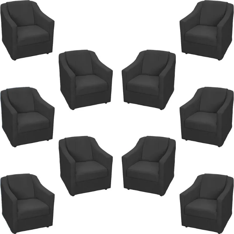 Kit 10 Poltronas Decorativa Mila Pé De Plástico Cromado - Preto Suede