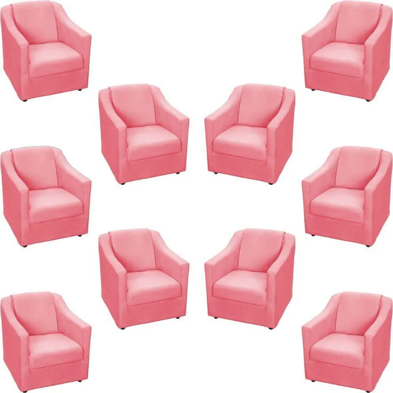 Kit 10 Poltronas Decorativa Mila Pé De Plástico Cromado - Rosê Suede