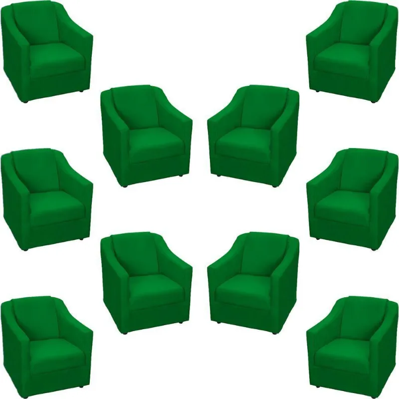 Kit 10 Poltronas Decorativa Mila Pé De Plástico Cromado - Verde Suede
