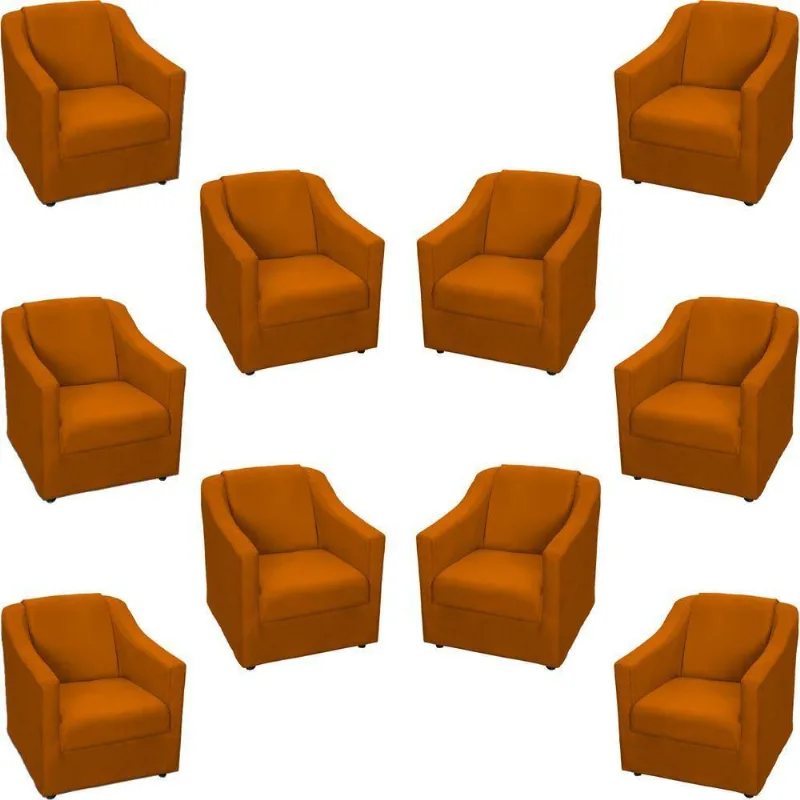 Kit 10 Poltronas Decorativa Mila Pé De Plástico Cromado - Terracota Suede