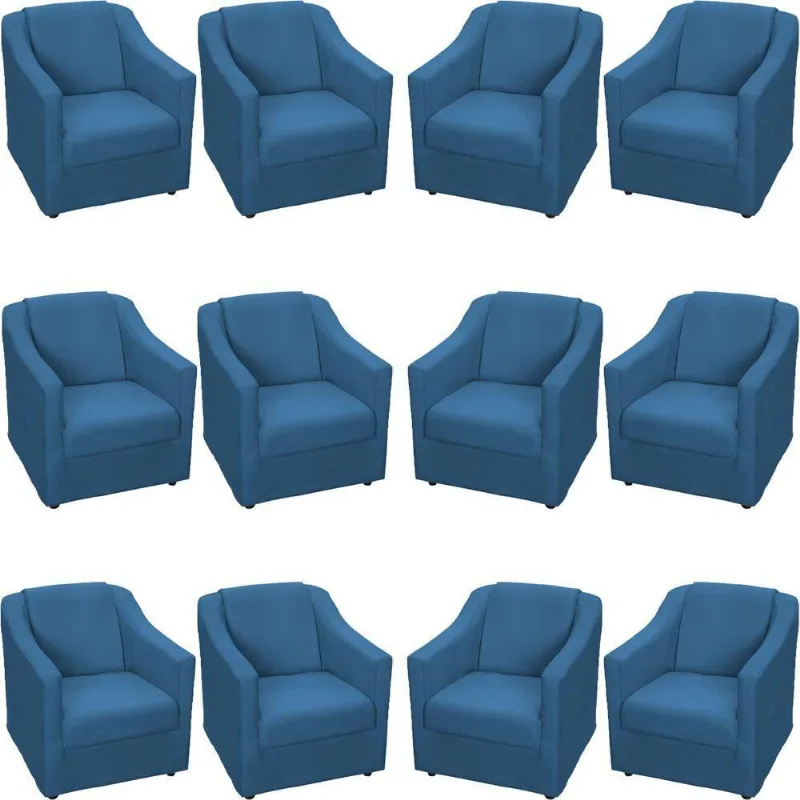 Kit 12 Poltronas Mila Pé De Plástico Cromado - Azul-marinho Suede
