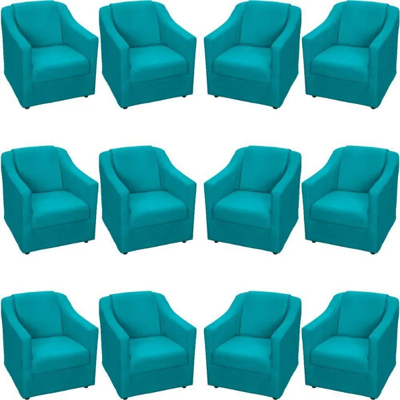 Kit 12 Poltronas Mila Pé De Plástico Cromado - Azul-turquesa Suede