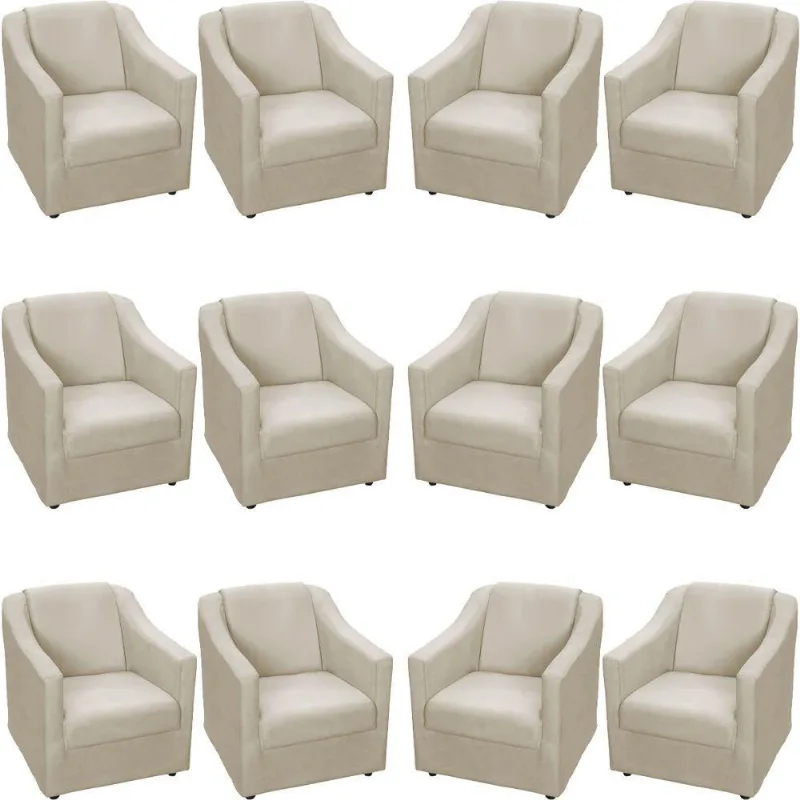 Kit 12 Poltronas Mila Pé De Plástico Cromado - Bege Suede