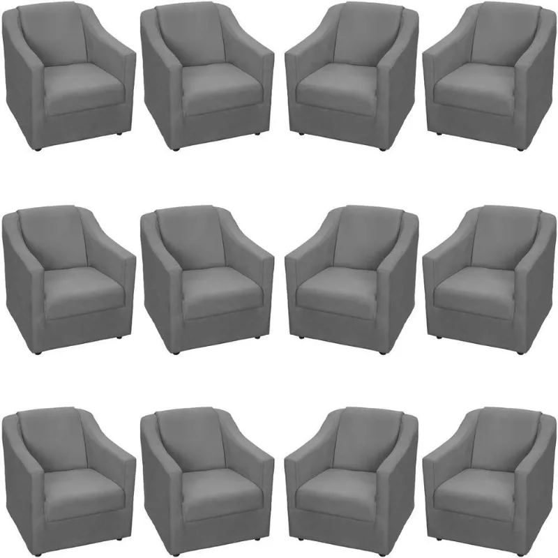 Kit 12 Poltronas Mila Pé De Plástico Cromado - Cinza Suede