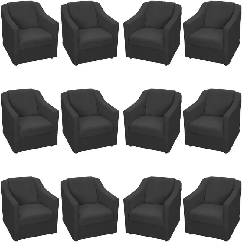 Kit 12 Poltronas Mila Pé De Plástico Cromado - Preto Suede