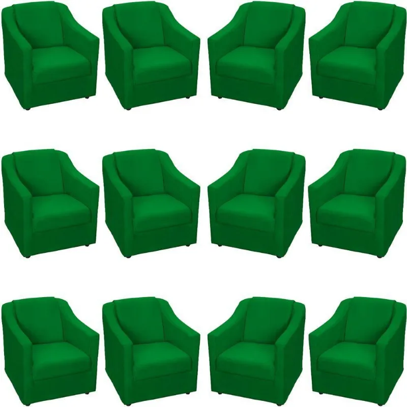 Kit 12 Poltronas Mila Pé De Plástico Cromado - Verde Suede