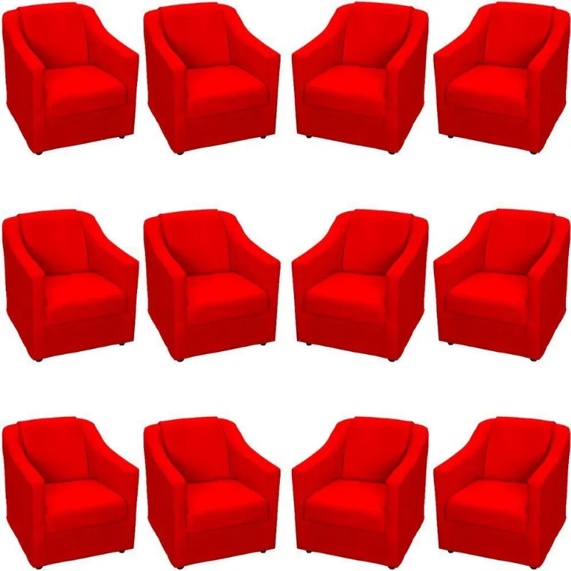 Kit 12 Poltronas Mila Pé De Plástico Cromado - Vermelho Suede