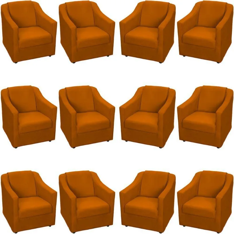 Kit 12 Poltronas Mila Pé De Plástico Cromado - Terracota Suede