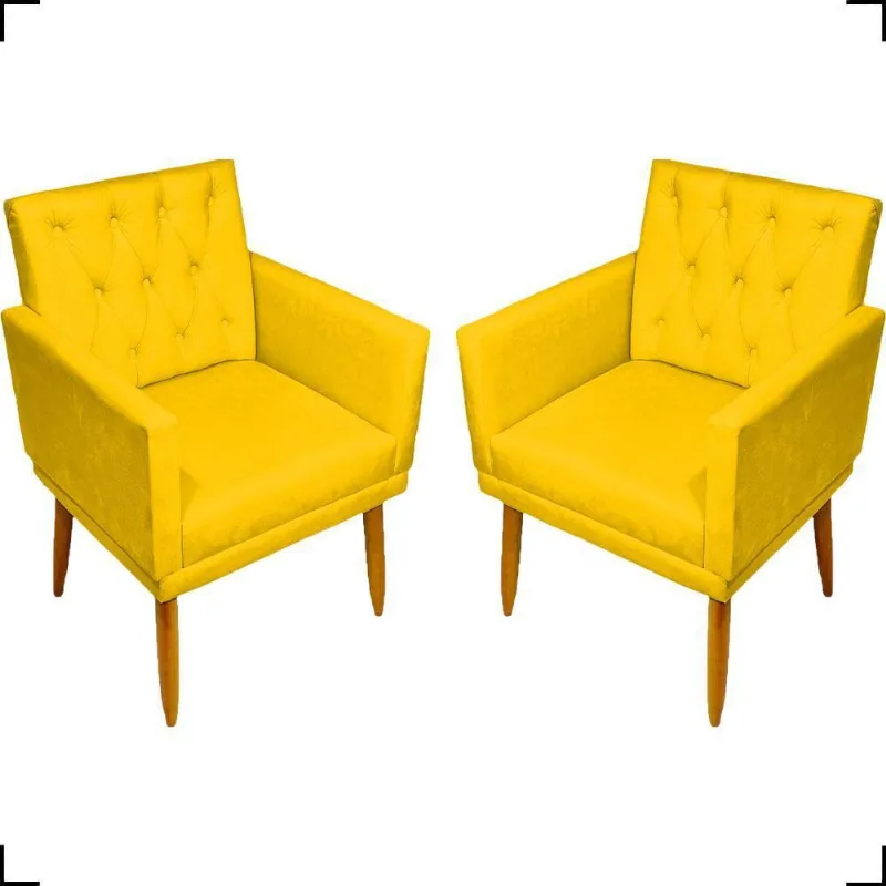 Kit 2 Poltronas Decorativa Para Sala Recepção Nina Capitonê Suede Cores Pé Palito