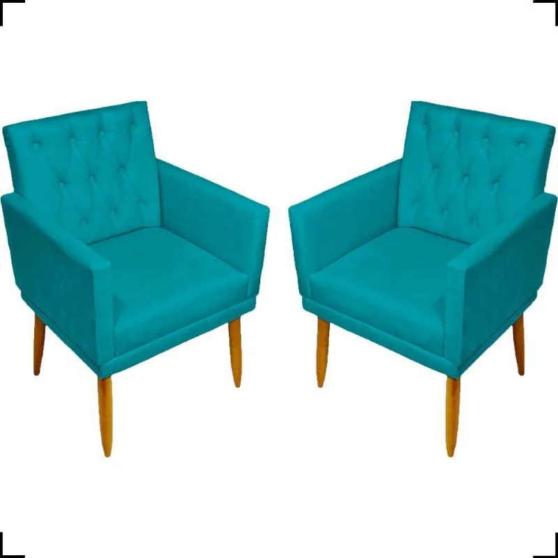 Kit 2 Poltronas Decorativa Para Sala Recepção Nina Capitonê Suede Cores Pé Palito
