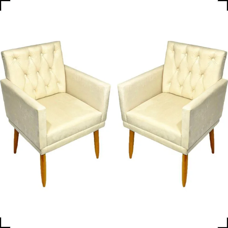 Kit 2 Poltronas Decorativa Para Sala Recepção Nina Capitonê Suede Cores Pé Palito