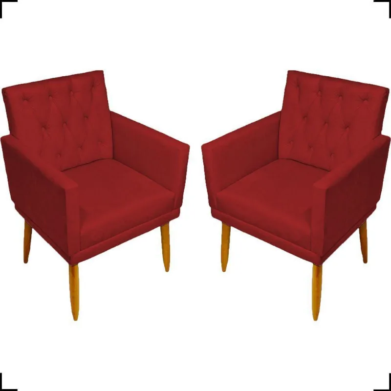 Kit 2 Poltronas Decorativa Para Sala Recepção Nina Capitonê Suede Cores Pé Palito