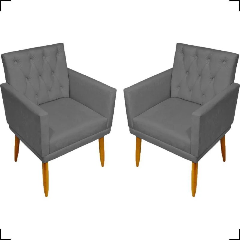 Kit 2 Poltronas Decorativa Para Sala Recepção Nina Capitonê Suede Cores Pé Palito
