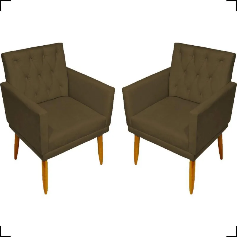 Kit 2 Poltronas Decorativa Para Sala Recepção Nina Capitonê Suede Cores Pé Palito