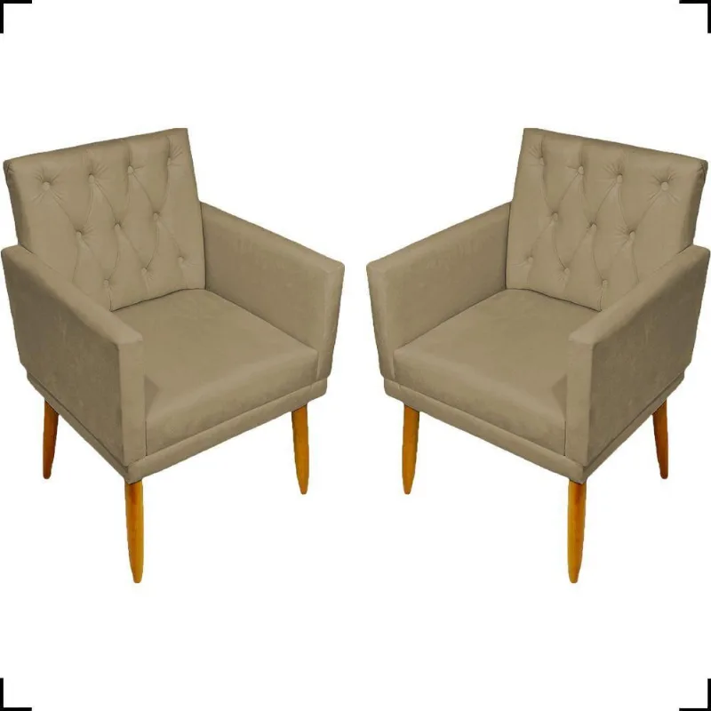 Kit 2 Poltronas Decorativa Para Sala Recepção Nina Capitonê Suede Cores Pé Palito