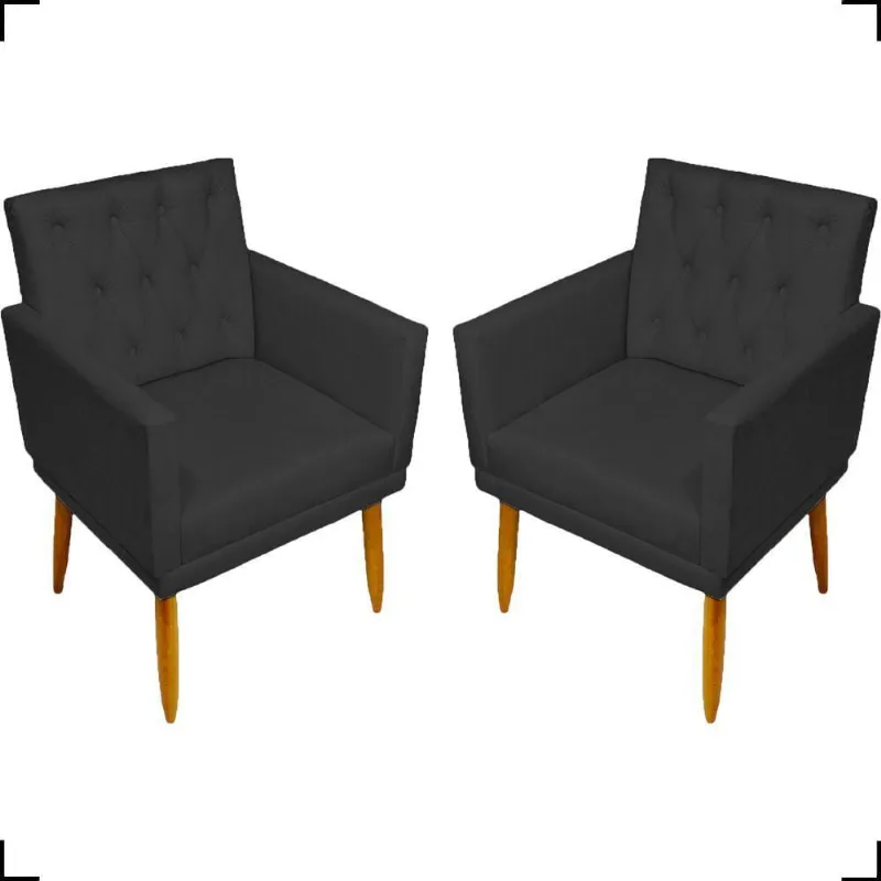 Kit 2 Poltronas Decorativa Para Sala Recepção Nina Capitonê Suede Cores Pé Palito
