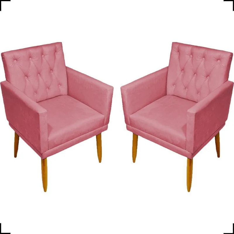Kit 2 Poltronas Decorativa Para Sala Recepção Nina Capitonê Suede Cores Pé Palito