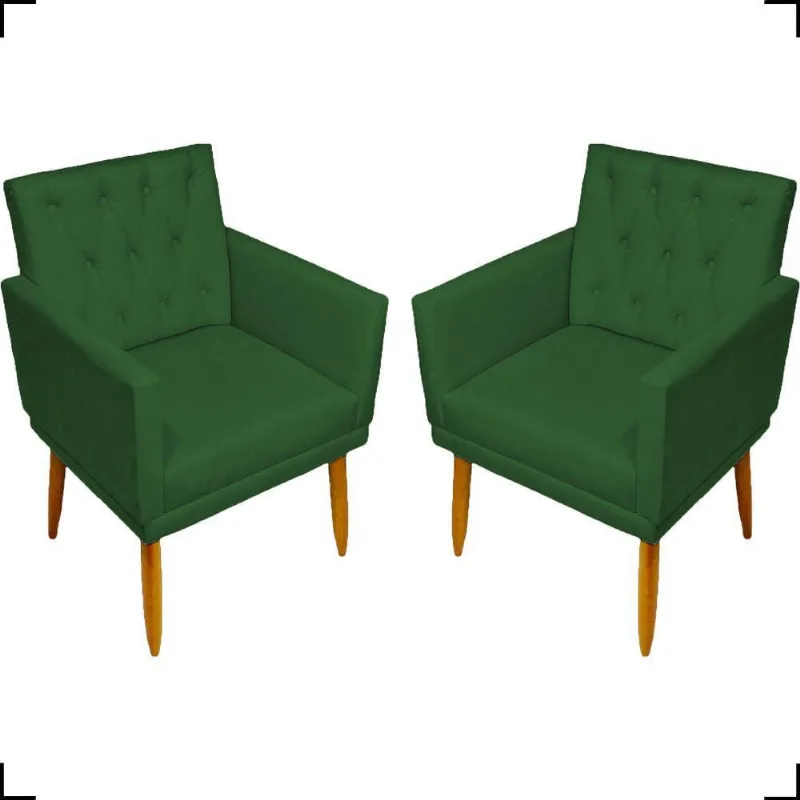 Kit 2 Poltronas Decorativa Para Sala Recepção Nina Capitonê Suede Cores Pé Palito