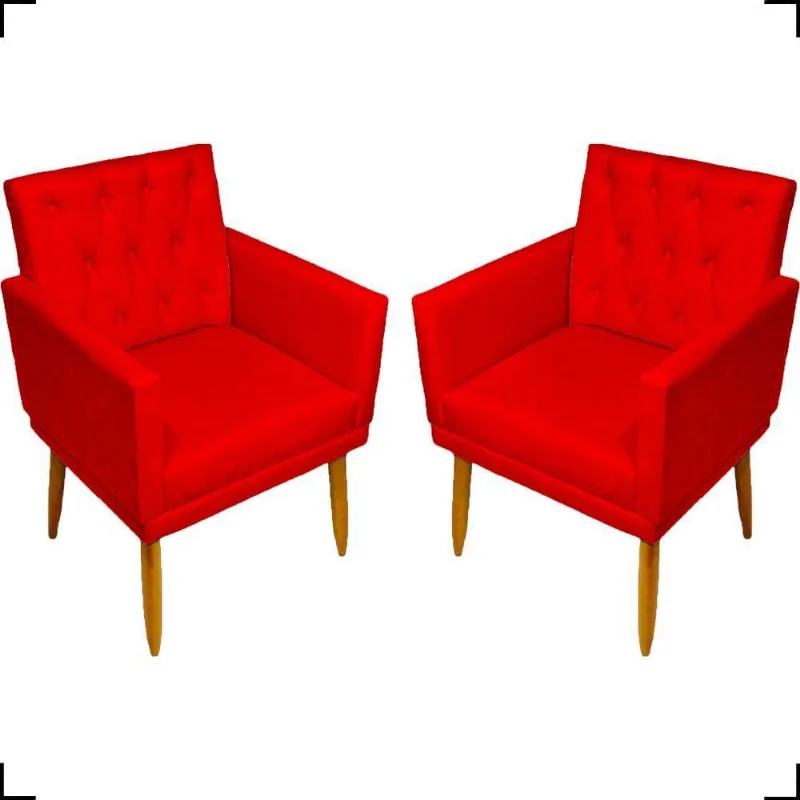 Kit 2 Poltronas Decorativa Para Sala Recepção Nina Capitonê Suede Cores Pé Palito
