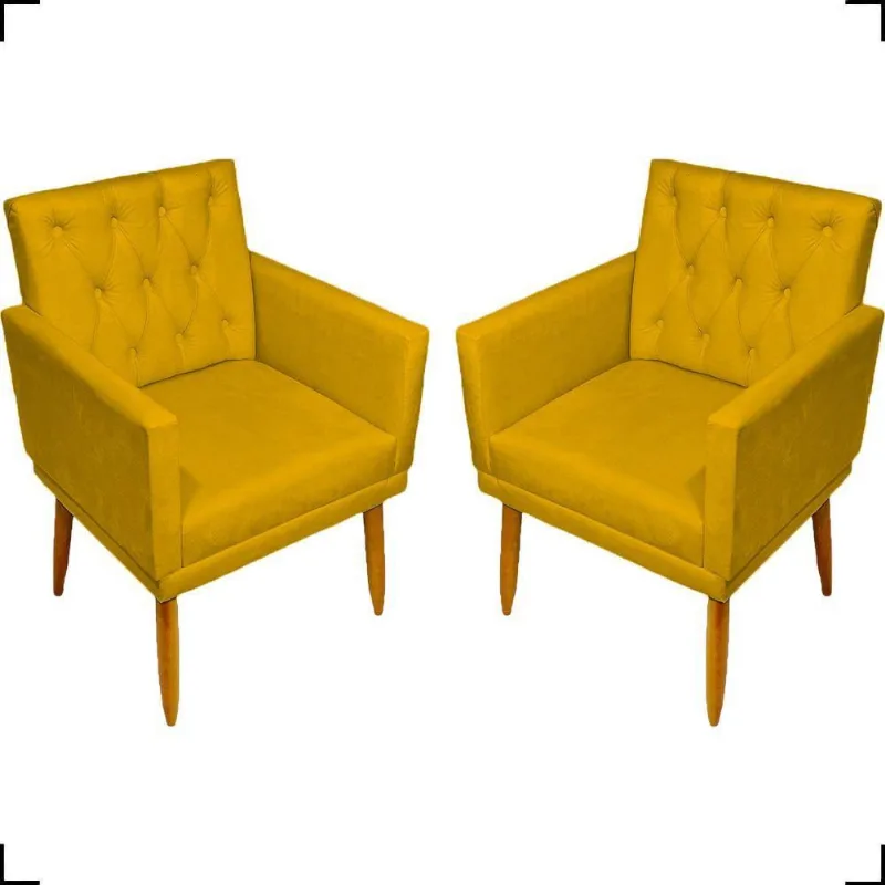 Kit 2 Poltronas Decorativa Para Sala Recepção Nina Capitonê Suede Cores Pé Palito