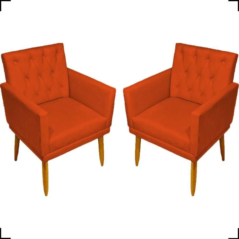 Kit 2 Poltronas Decorativa Para Sala Recepção Nina Capitonê Suede Cores Pé Palito