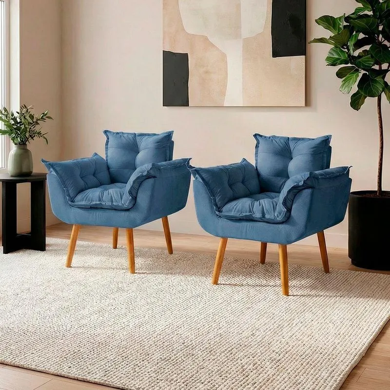 Kit 2 Poltronas Alice Decorativa Suede Confortável Clique & Decore
