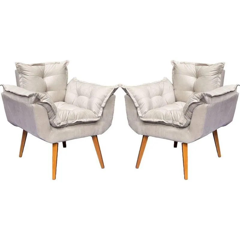 Kit 2 Poltronas Decorativa Para Sala Alice Suede Cores Pé Trapézio 30cm Castanho - Suede