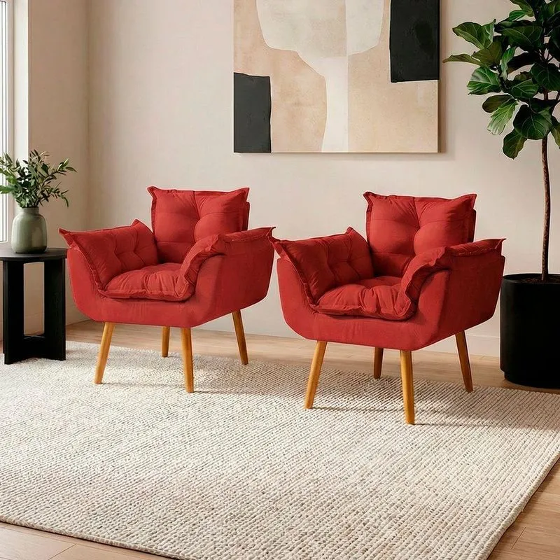 Kit 2 Poltronas Alice Decorativa Suede Confortável Bege Clique & Decore