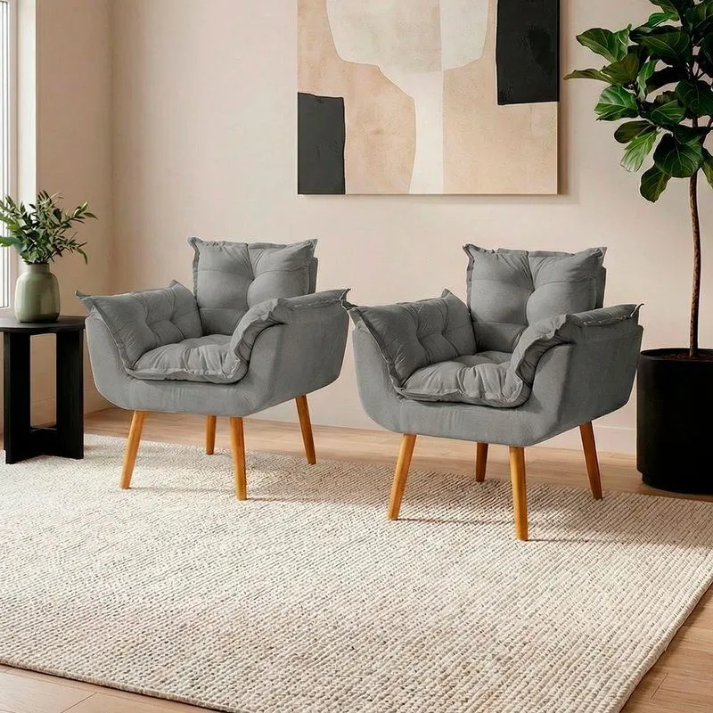 Kit 2 Poltronas Alice Decorativas Suede Confortáveis Bege Clique & Decore