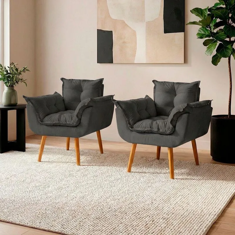 Kit 2 Poltronas Alice Decorativa Suede Confortável Bege Clique & Decore