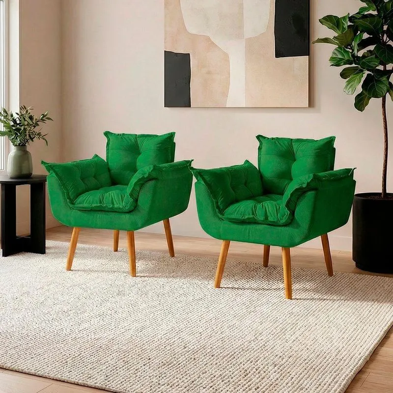 Kit 2 Poltronas Alice Decorativa Suede Confortável Bege Clique & Decore