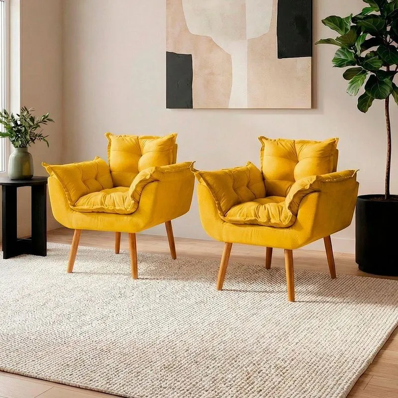 Kit 2 Poltronas Alice Decorativa Suede Confortável Bege Clique & Decore