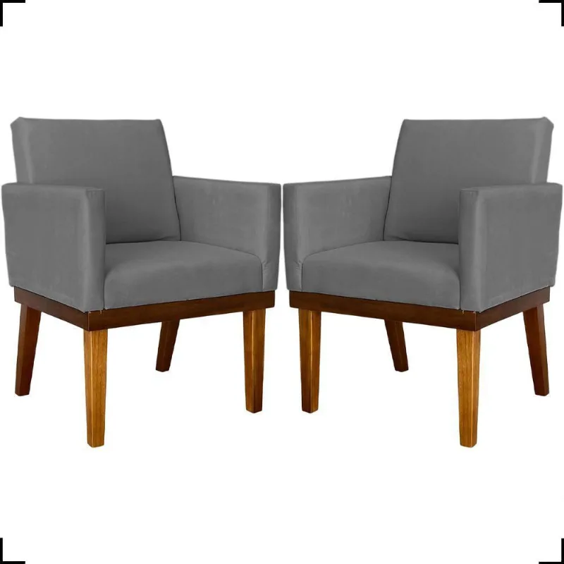 Kit 2 Poltronas Decorativa Para Sala Recepção Consultório Escritório Base Em Madeira Divine Suede