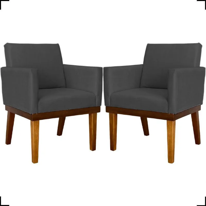 Kit 2 Poltronas Decorativa Para Sala Recepção Consultório Escritório Base Em Madeira Divine Suede