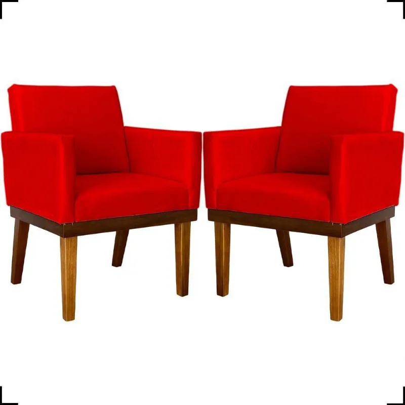Kit 2 Poltronas Decorativa Para Sala Recepção Consultório Escritório Base Em Madeira Divine Suede