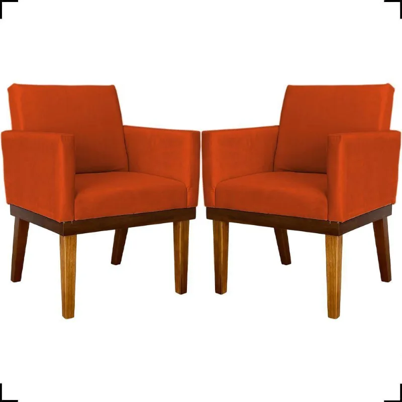 Kit 2 Poltronas Decorativa Para Sala Recepção Consultório Escritório Base Em Madeira Divine Suede