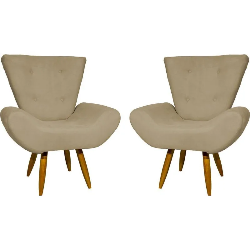 Kit 2 Poltronas Decorativa Para Sala Recepção Manicure Consultório Escritório Emilia Suede