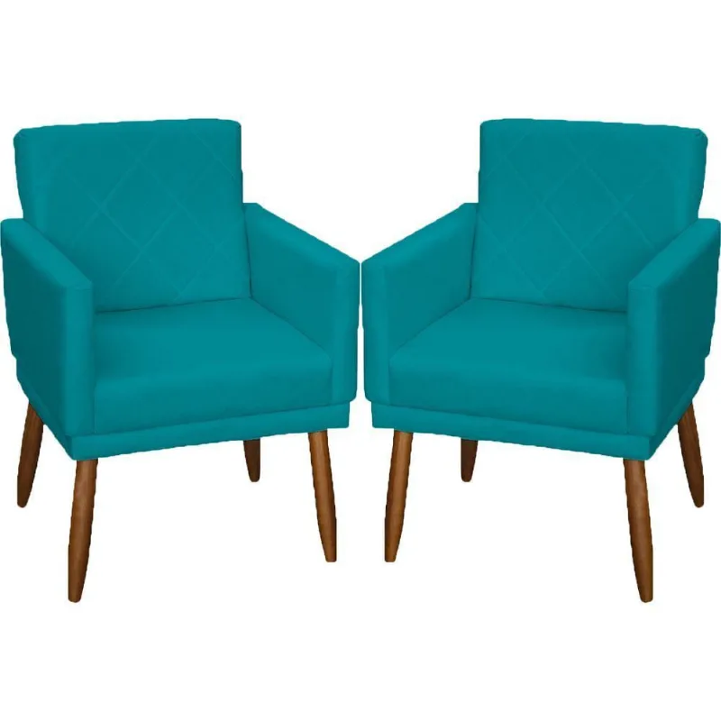 Kit 2 Poltronas Decorativa Para Sala Recepção Beatriz Suede Cores Pé Palito Castanho