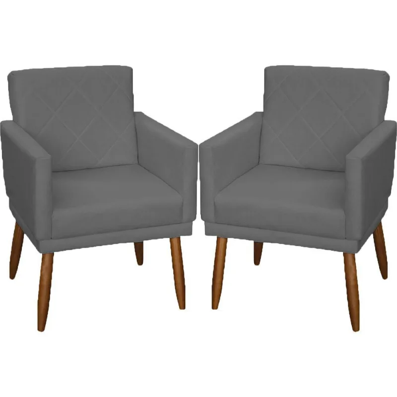 Kit 2 Poltronas Decorativa Para Sala Recepção Beatriz Suede Cores Pé Palito Castanho