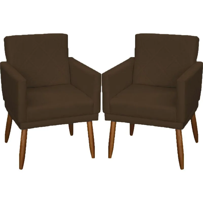 Kit 2 Poltronas Decorativa Para Sala Recepção Beatriz Suede Cores Pé Palito Castanho